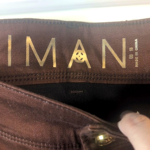Iman Global Chic Perfect Fit 360  Chocolate Brown Jeans Size 16 New with tags - Picture 6 of 16